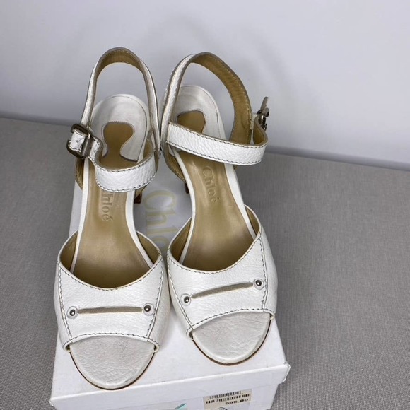 Chloe Prince white leather heeled sandals - Picture 3 of 12